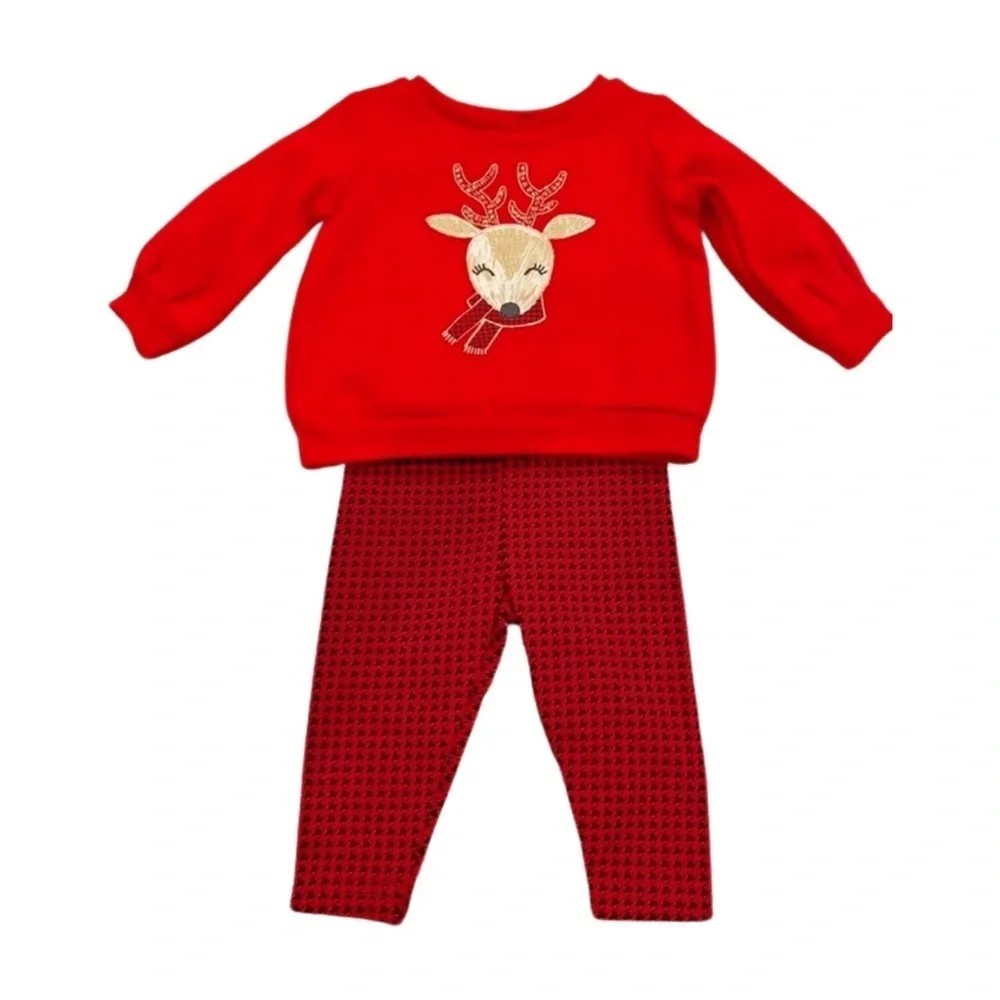 Carter Girls 2-Piece Reindeer Fleece Long Sleeve Top & Legging Set, 4T,4A NWT